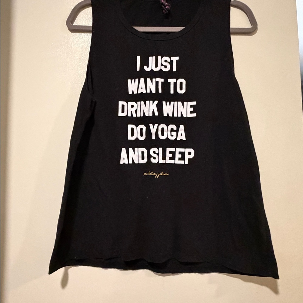 “Drink Wine, Do Yoga & Sleep” Black Graphic Tank Sleeveless Top with Fun Slogan